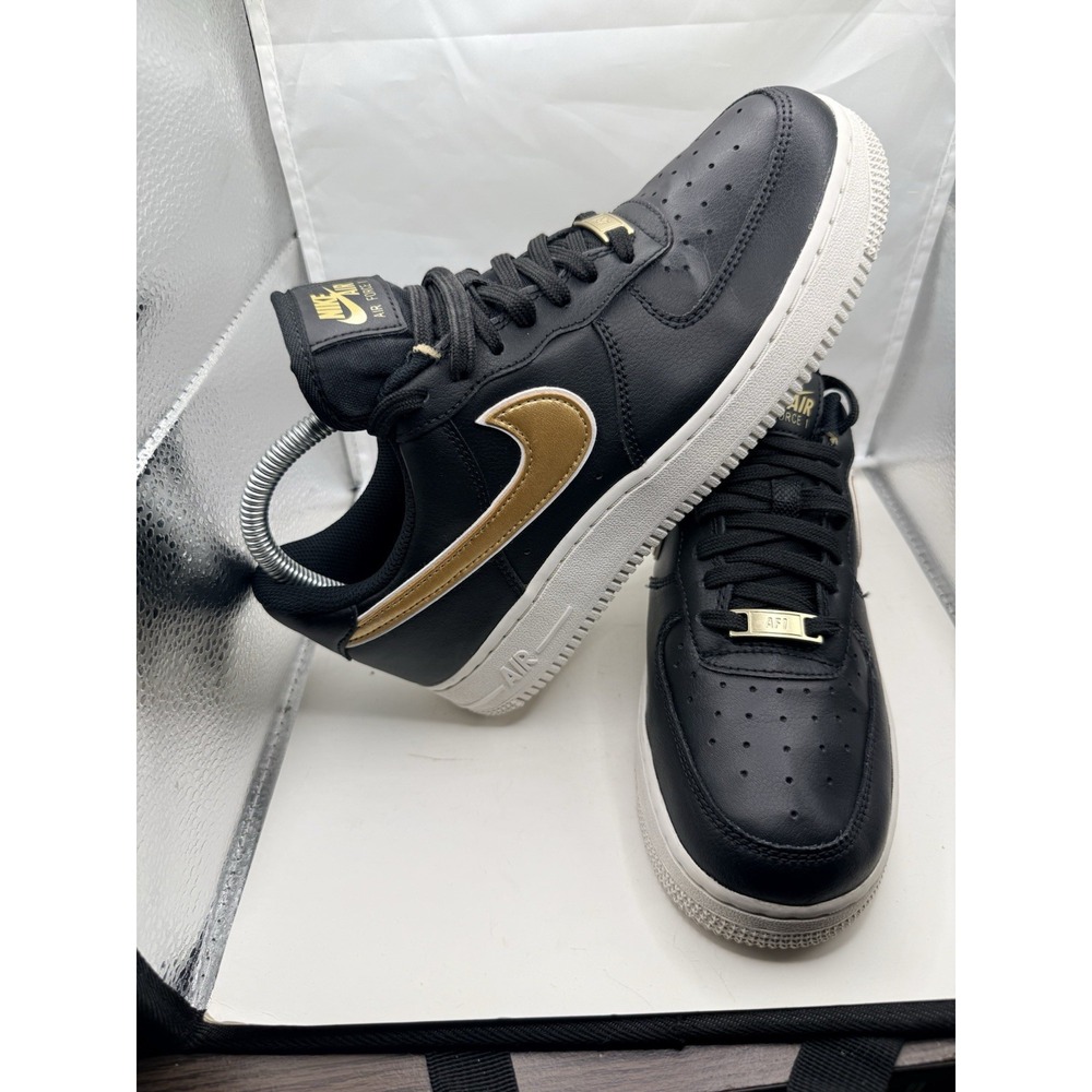 Nike Air Force 1 07 Essential Black Metallic Gold Womens DD1523-001 Sneakers 7